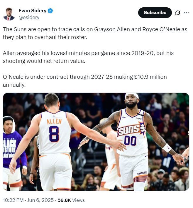 太阳除了布克都放弃?阿伦小奥听报价 正处理比尔合同 2.57亿豪阵崩塌 太阳除了布克都放弃?阿伦小奥听报价 正处理比尔合同 2.57亿豪阵崩塌